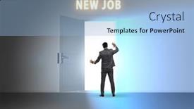  Presentation with open door - Presentation design having new-job-concept-with-open background and a light blue colored foreground