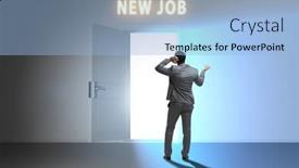  Presentation with open door - Presentation theme featuring new-job-concept-with-open background and a light blue colored foreground