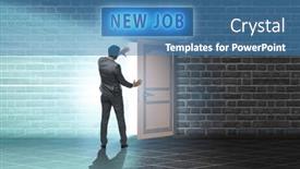  Presentation with open door - Slide set having new-job-concept-with-open background and a teal colored foreground