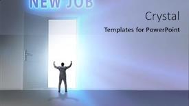  Presentation with open door - PPT theme consisting of new-job-concept-with-open background and a light blue colored foreground