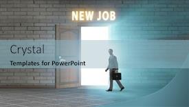  Presentation with open door - Slide deck with new-job-concept-with-open background and a light blue colored foreground