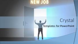  Presentation with open door - Slide deck consisting of new-job-concept-with-open background and a light blue colored foreground