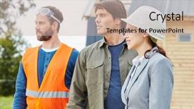  Presentation with building team - Amazing slide deck having new joinees - building construction team standing proud backdrop and a  colored foreground