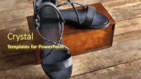  Presentation with leather - Colorful presentation design enhanced with new-leather-sandals-and-gift backdrop and a tawny brown colored foreground