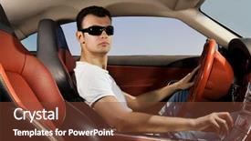  Presentation with driving - Colorful slides enhanced with new levers - handsome young man driving modern backdrop and a tawny brown colored foreground