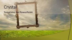  Presentation with retro - Slide deck consisting of new life - empty retro frame hanging background and a soft green colored foreground