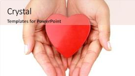  Presentation with heart hands - Presentation theme enhanced with new life - heart in the hands background and a coral colored foreground