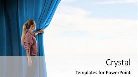  Presentation with curtain opening - Audience pleasing slides consisting of new life - young woman in casual opening backdrop and a white colored foreground