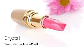  Presentation with lipstick - Colorful presentation theme enhanced with new lipstick and pink flower on white background backdrop and a pink colored foreground
