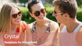  Presentation with people mobile technology - PPT theme featuring new man - friendship leisure summer technology background and a coral colored foreground