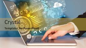  Presentation with new technology - Audience pleasing slide set consisting of new market - modern notebook computer with future backdrop and a yellow colored foreground