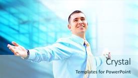  Presentation with business challenge businessman entrance maze - Cool new theme with new marketing concept - hapiness businessman standing backdrop and a cool aqua colored foreground