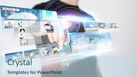  Presentation with new technology - Slides with new media - business technology internet and networking background and a sky blue colored foreground