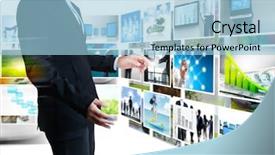  Presentation with images of water - Presentation design enhanced with new media - businessmen and reaching images streaming background and a light blue colored foreground