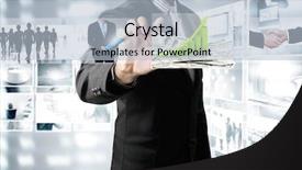  Presentation with iconic images - Beautiful theme featuring new media - businessmen and reaching images streaming backdrop and a light blue colored foreground