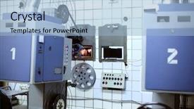  Presentation with movie reels - Slides having new media cinema - big projector with reels background and a light blue colored foreground