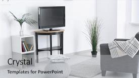  Presentation with living room - Colorful slide deck enhanced with new media cinema - living room interior with tv backdrop and a light gray colored foreground
