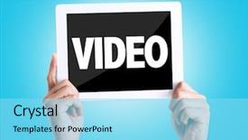  Presentation with blue video - Presentation theme having new media cinema - tablet pc with text video background and a arctic colored foreground