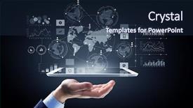  Presentation with mass media business technology internet - Theme enhanced with new media technologies for business background and a navy blue colored foreground