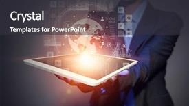  Presentation with media - Presentation theme having new media technologies for business background and a dark gray colored foreground