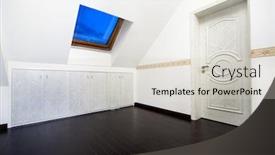  Presentation with cabinet - Presentation theme consisting of new modern attic room with a roof skylight window and wall cabinet background and a light gray colored foreground