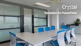  Presentation with modern reflective office buildings - Amazing presentation theme having new modern office meeting room backdrop and a  colored foreground