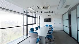  Presentation with modern reflective office buildings - Presentation theme with new modern office meeting room background and a light gray colored foreground