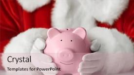  Presentation with santa claus holding scroll paper - Theme featuring new money - santa claus holding piggy bank background and a coral colored foreground
