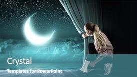  Presentation with curtain opening - Theme enhanced with new moon - young woman in casual background and a teal colored foreground