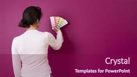  Presentation with wall paint - PPT theme consisting of woman select a color to paint her wall with copy space background and a violet colored foreground