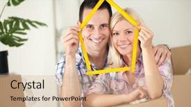  Presentation with new home - Colorful slide set enhanced with up decoration nut of alloy backdrop and a gray colored foreground