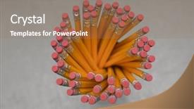  Presentation with container - Presentation theme enhanced with new pencils in container view from above background and a coral colored foreground