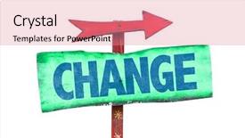  Presentation with change - Slides enhanced with change sign isolated on white background and a coral colored foreground