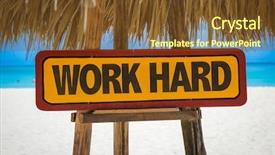  Presentation with hard work - Amazing theme having team new initiative - work hard sign with beach backdrop and a tawny brown colored foreground