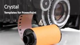  Presentation with film - Audience pleasing slides consisting of new photo film in cartridge backdrop and a dark gray colored foreground