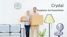  Presentation with real estate - Amazing slide set having new place over furniture cartoon backdrop and a sky blue colored foreground