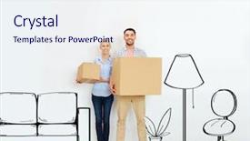  Presentation with real estate - Presentation consisting of new place over furniture background and a sky blue colored foreground