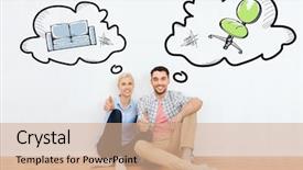  Presentation with real estate - Presentation design enhanced with new place with text bubbles background and a coral colored foreground