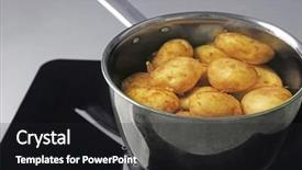  Presentation with induction charging - Slide set with new potatoes on induction cooker background and a dark gray colored foreground