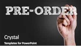  Presentation with new order - PPT theme with new product - hand writing the text pre-order background and a dark gray colored foreground