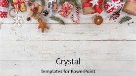  Presentation with decoration - Audience pleasing theme consisting of new products abstract - christmas decoration on wooden background backdrop and a light gray colored foreground