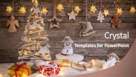  Presentation with decoration - Slides enhanced with new products abstract - christmas decoration on wooden background background and a  colored foreground