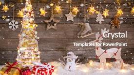  Presentation with christmas blank wooden signboard - Beautiful slides featuring new products abstract - christmas decoration on wooden background backdrop and a violet colored foreground