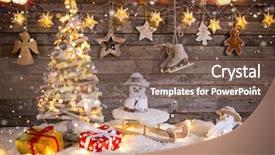  Presentation with decoration - Audience pleasing theme consisting of new products abstract - christmas decoration on wooden background backdrop and a  colored foreground