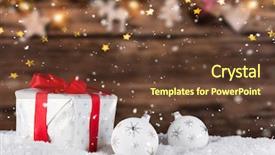  Presentation with gift - Colorful PPT theme enhanced with new products abstract - christmas gift on wooden background backdrop and a  colored foreground
