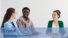  Presentation with team discussion - PPT layouts with new project or work background and a  colored foreground