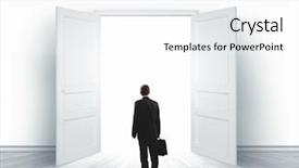  Presentation with promotion - Presentation theme having new promotion idea - image of businessman standing background and a white colored foreground
