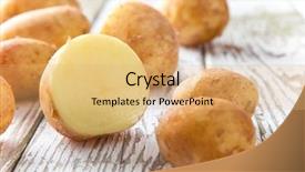  Presentation with wooden - Colorful presentation design enhanced with new raw potatoes on wooden backdrop and a yellow colored foreground