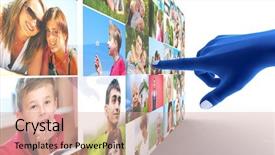  Presentation with social media network - Presentation theme featuring new reality - social media network blue hand background and a coral colored foreground