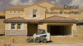  Presentation with residential - Presentation having new residential construction background and a coral colored foreground